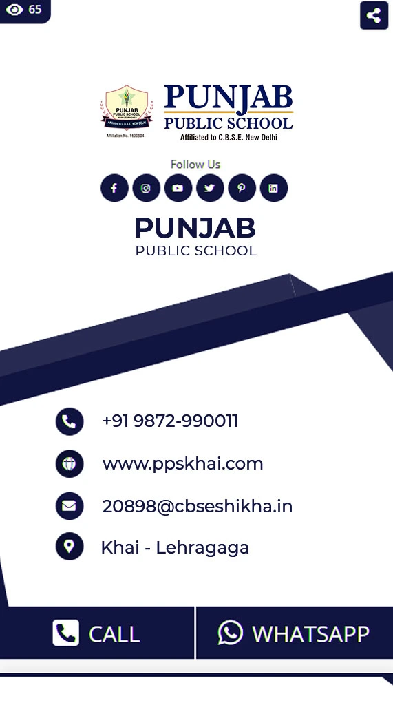 Punjab Public School digital card with contact info, email, and school address in Khai - Lehragaga.